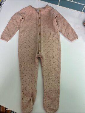 Llama Classic Knit Footed One-Piece in Blush Pink - Button Front size 6m
